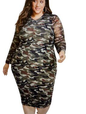 NINA PARKER TRENDY PLUS SIZE SCOOP-NECK LO CAMO 1X NWT